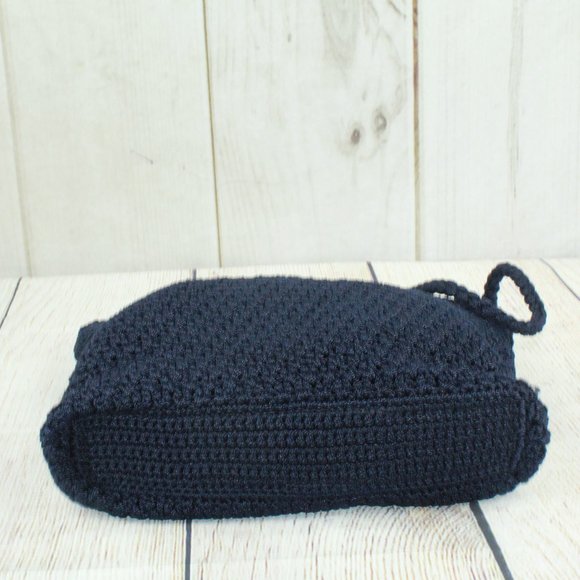 The Sak Blue Crochet Zipper Side Pocket Lined Tote Shoulder Handbag - Picture 8 of 9